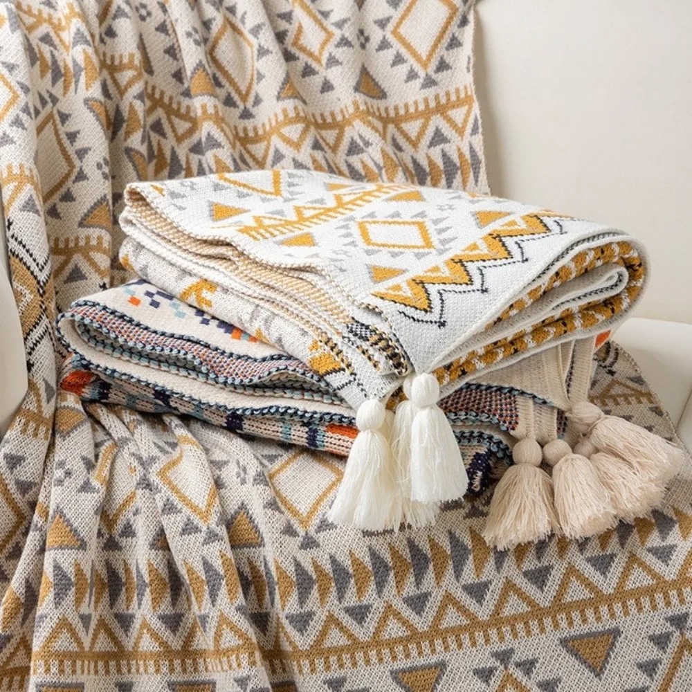 Boho Throw Blanket Fringe - Vintage dikke gebreide boho-plaid, zachte plaid