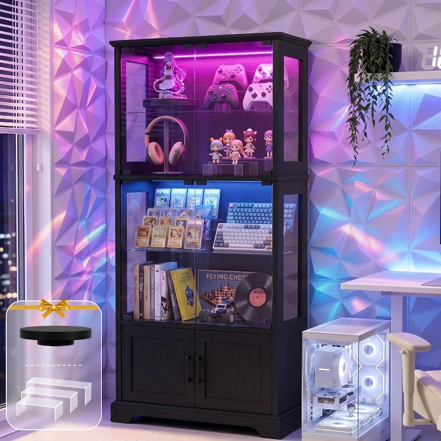 Lighting - Vitrinekast met glazen deur, 4-laags presentatiekast