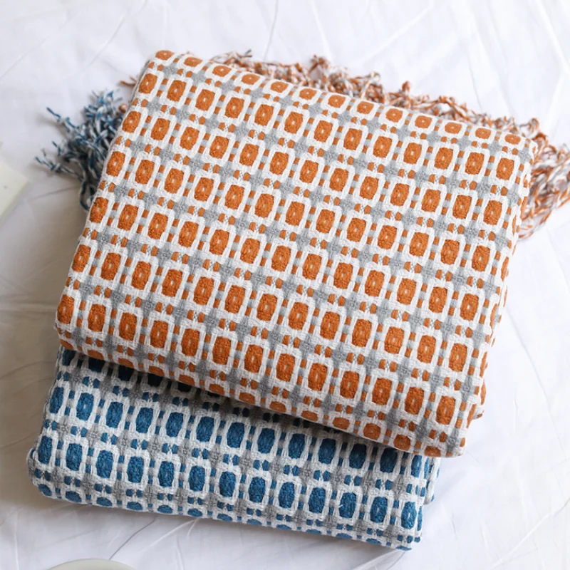 Boho Throw Blanket Fringe - Geometrisch geruit jacquard geweven plaid, boho