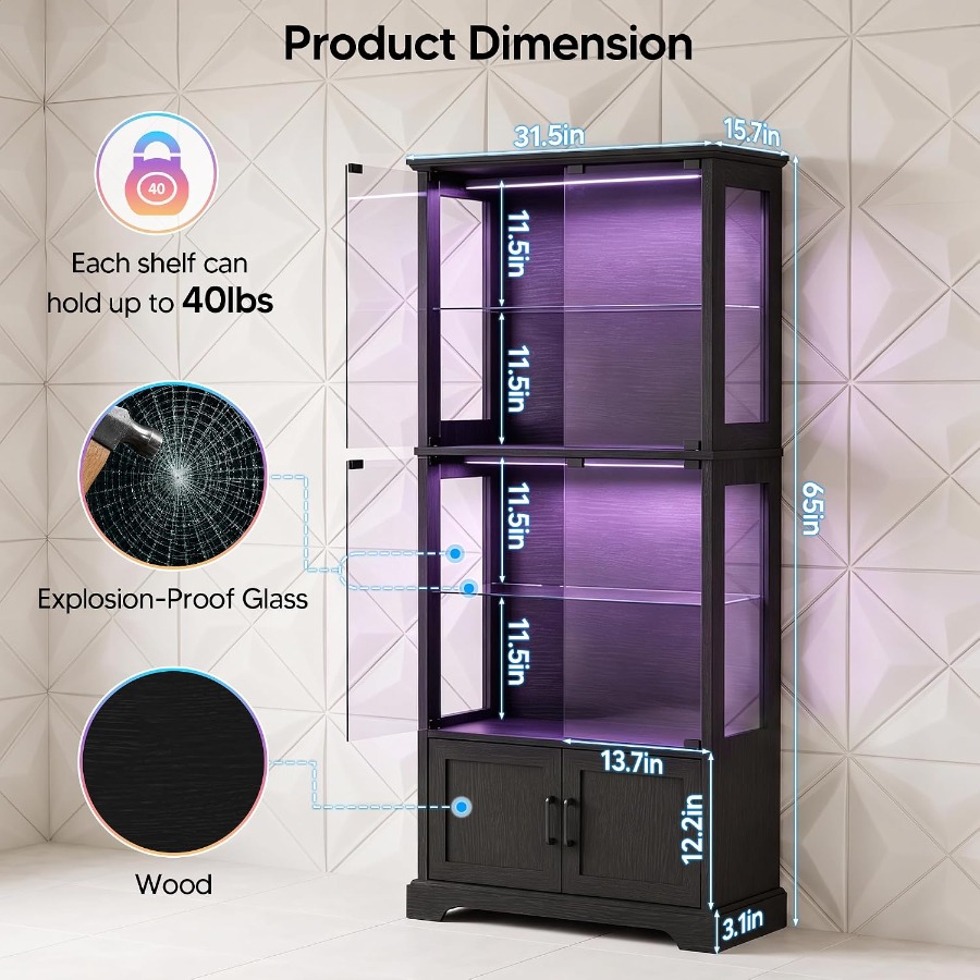 Vitrinekast met glazen deur, 4 - Lighting recensie en prijs